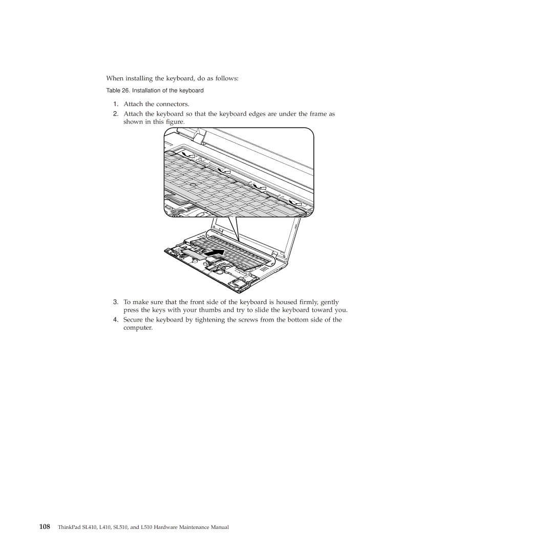 Lenovo 28472JU, SL410, SL510, 28472PU, 28472QU manual When installing the keyboard, do as follows 