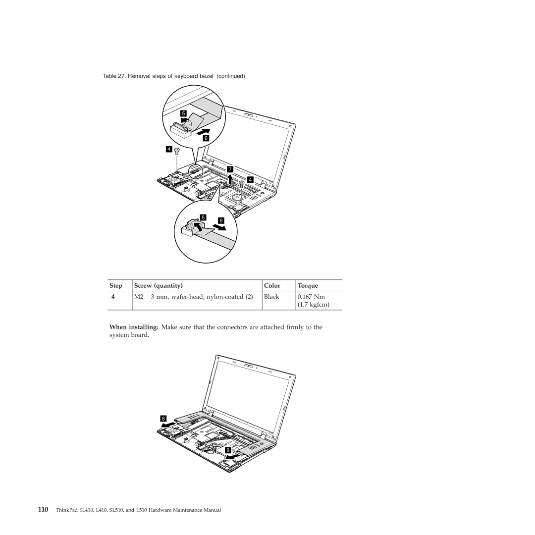 Lenovo 28472QU, 28472JU, SL410, SL510, 28472PU manual Removal steps of keyboard bezel 