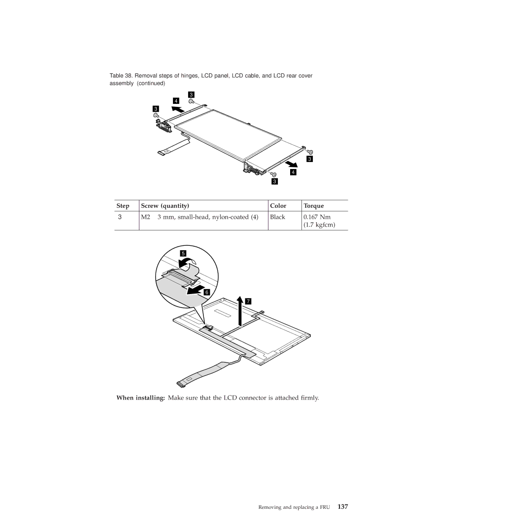 Lenovo 28472PU, 28472JU, SL410, SL510, 28472QU manual Step Screw quantity Color Torque 