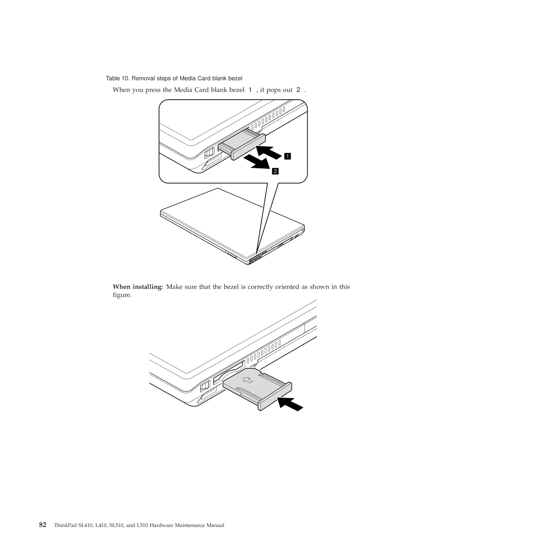 Lenovo 28472QU, 28472JU, SL410, SL510, 28472PU manual Removal steps of Media Card blank bezel 