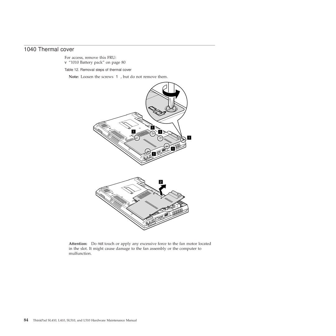 Lenovo 28472JU, SL410, SL510, 28472PU, 28472QU manual Thermal cover 