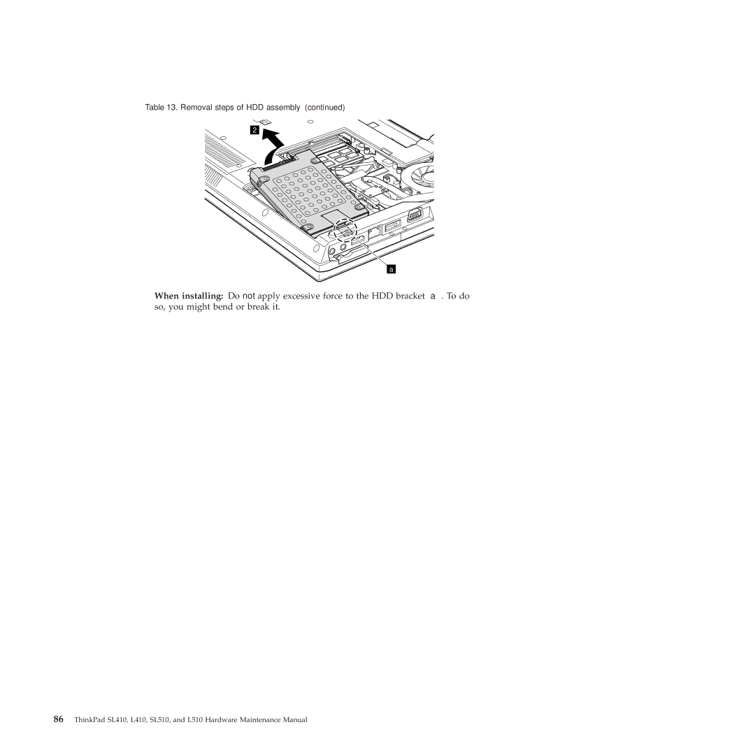 Lenovo SL510, 28472JU, SL410, 28472PU, 28472QU manual Removal steps of HDD assembly 