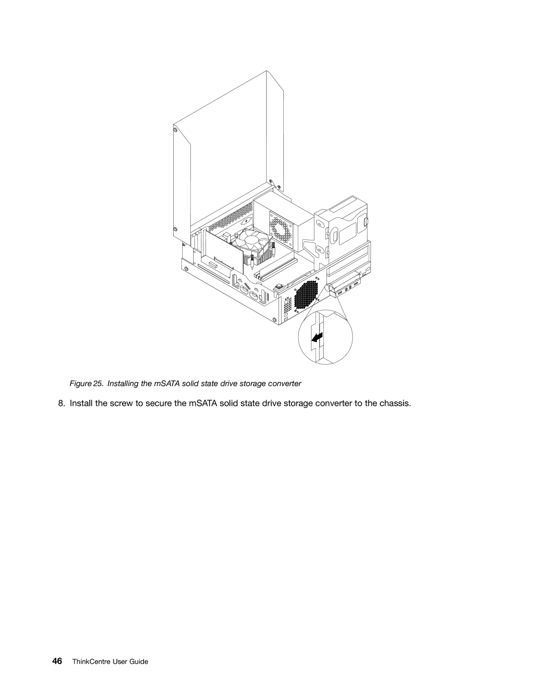 Lenovo 2982, 2988, 2992E5U, 2993, 2996, 3393 Installing the mSATA solid state drive storage converter, ThinkCentre User Guide 