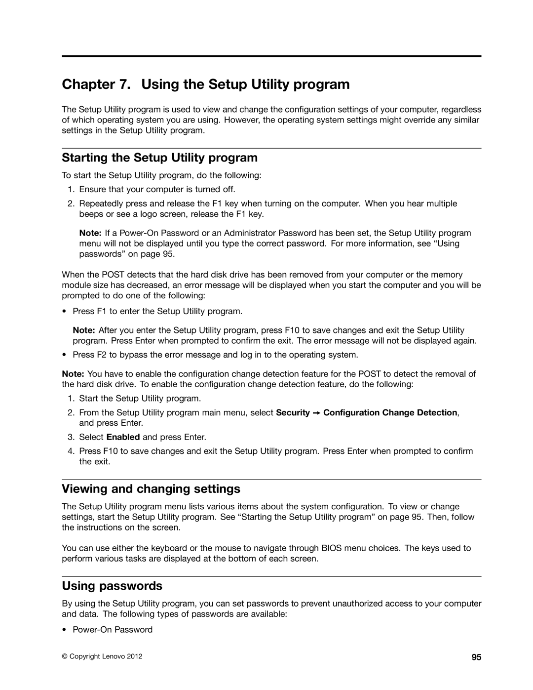 Lenovo 2941, 2988, 2982 Using the Setup Utility program, Starting the Setup Utility program, Viewing and changing settings 