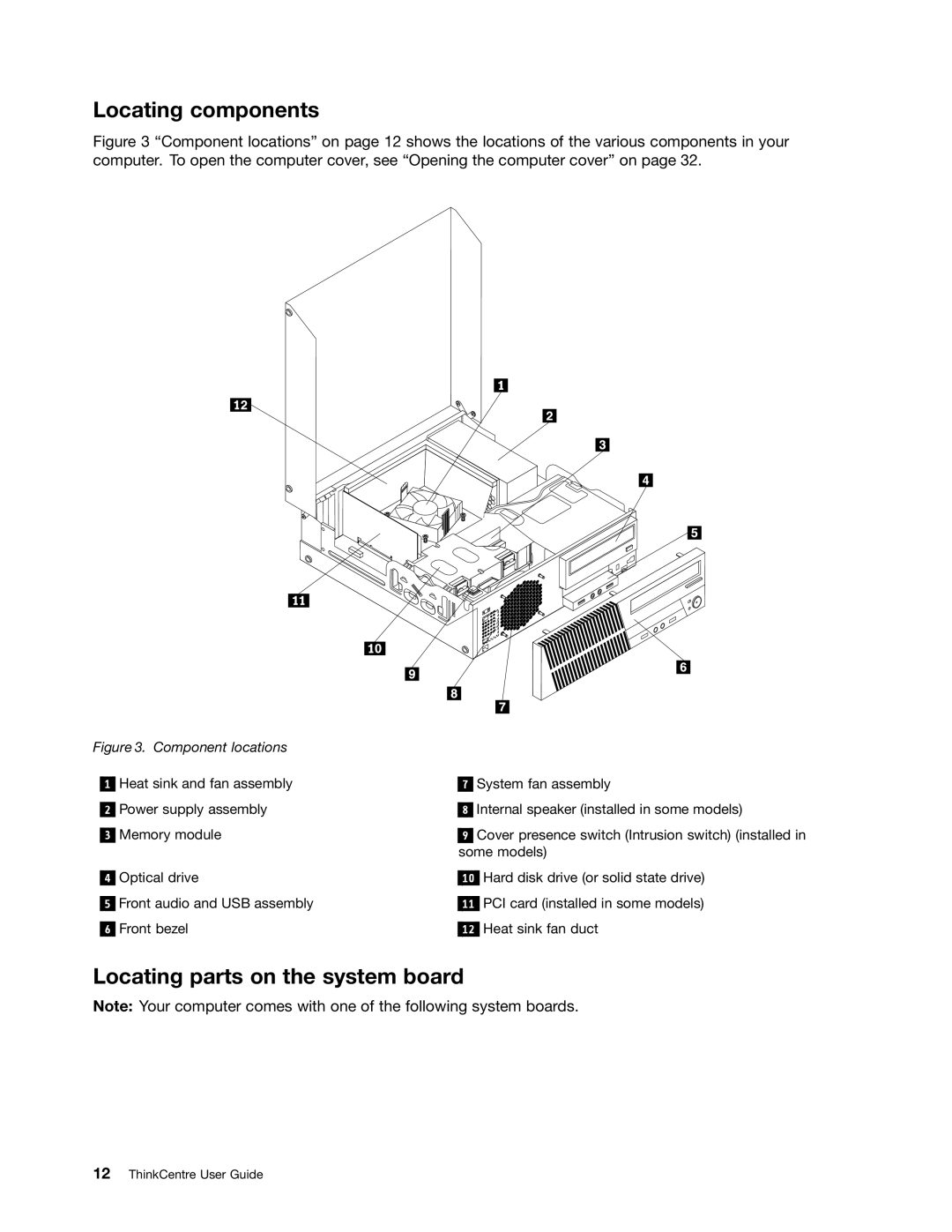 Lenovo 2945, 2988, 2992E5U, 2982, 2993, 2996, 3393, 3395, 3306, 3224, 3202 Locating components, Locating parts on the system board 