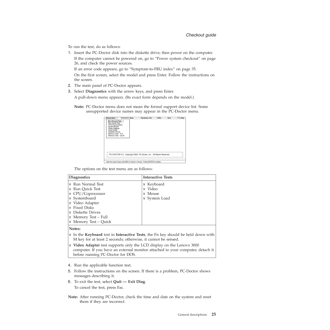 Lenovo 3000 C200 manual Diagnostics Interactive Tests 