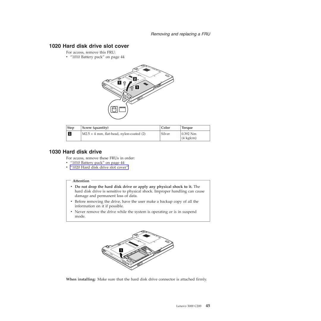 Lenovo 3000 C200 manual Hard disk drive slot cover 