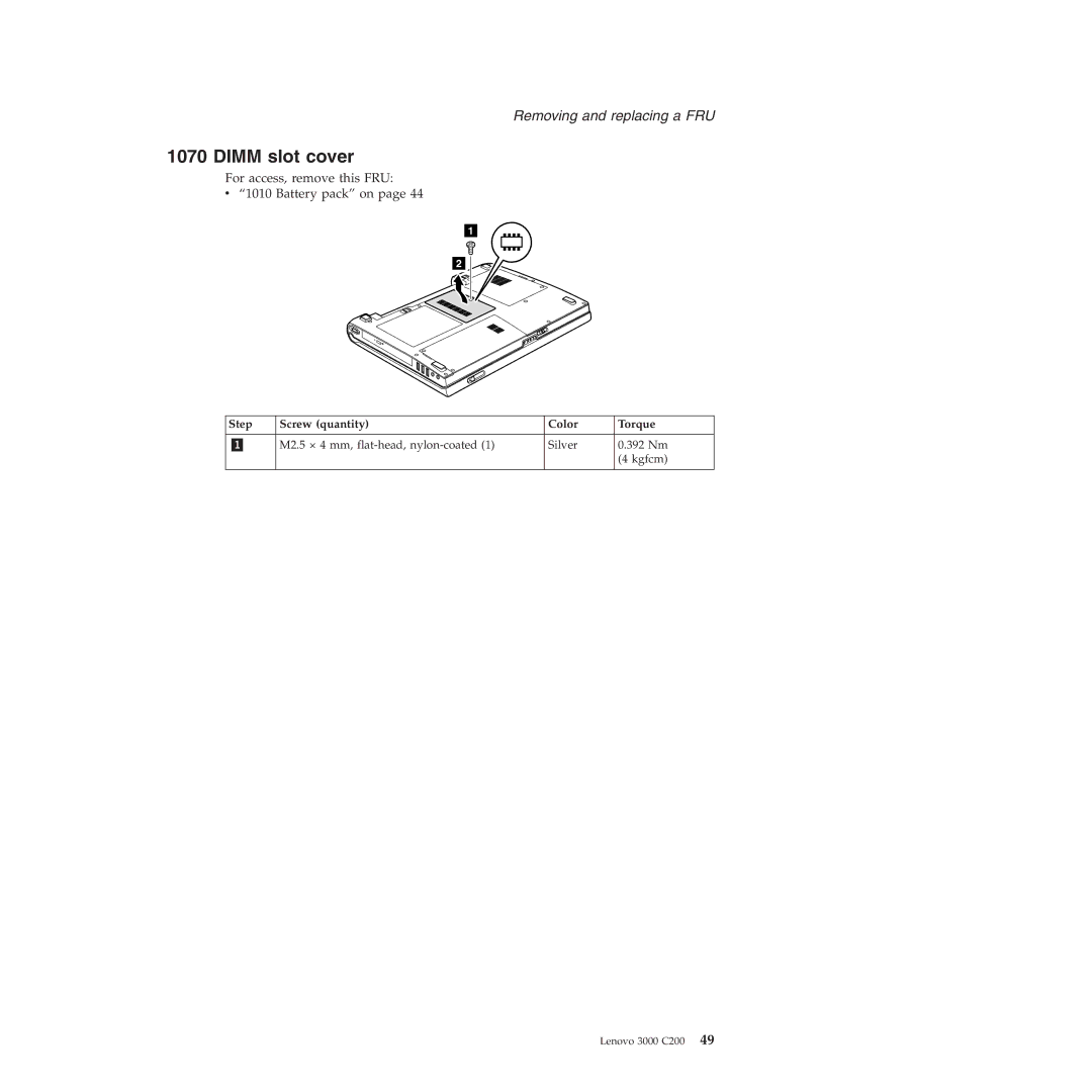 Lenovo 3000 C200 manual Dimm slot cover 