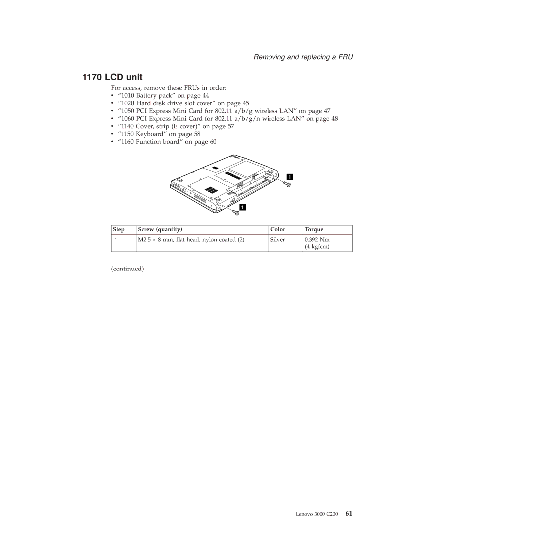 Lenovo 3000 C200 manual LCD unit 