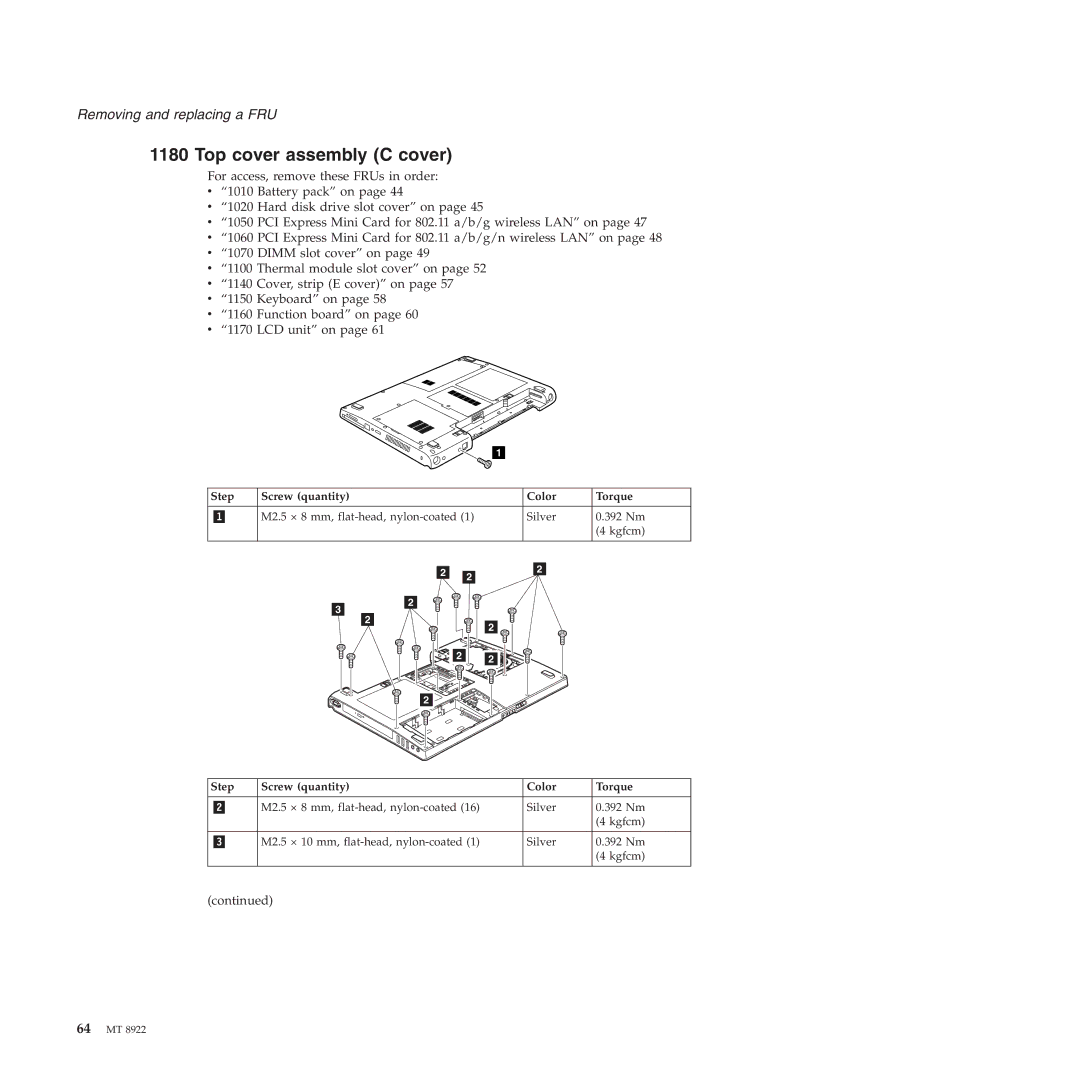 Lenovo 3000 C200 manual Top cover assembly C cover 