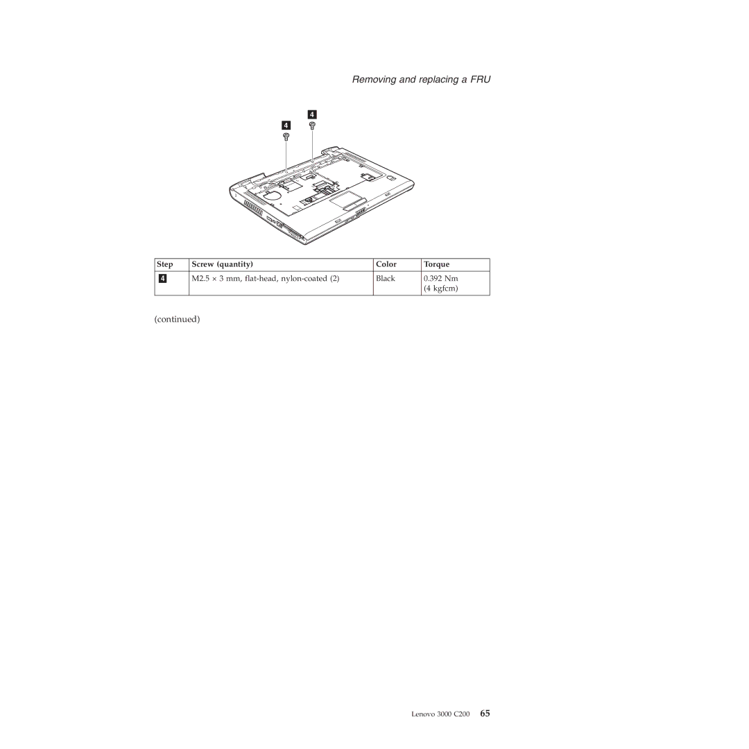 Lenovo 3000 C200 manual M2.5 × 3 mm, flat-head, nylon-coated Black 392 Nm Kgfcm 