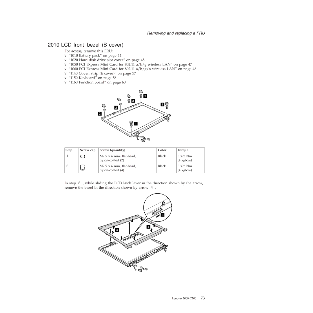 Lenovo 3000 C200 manual LCD front bezel B cover 