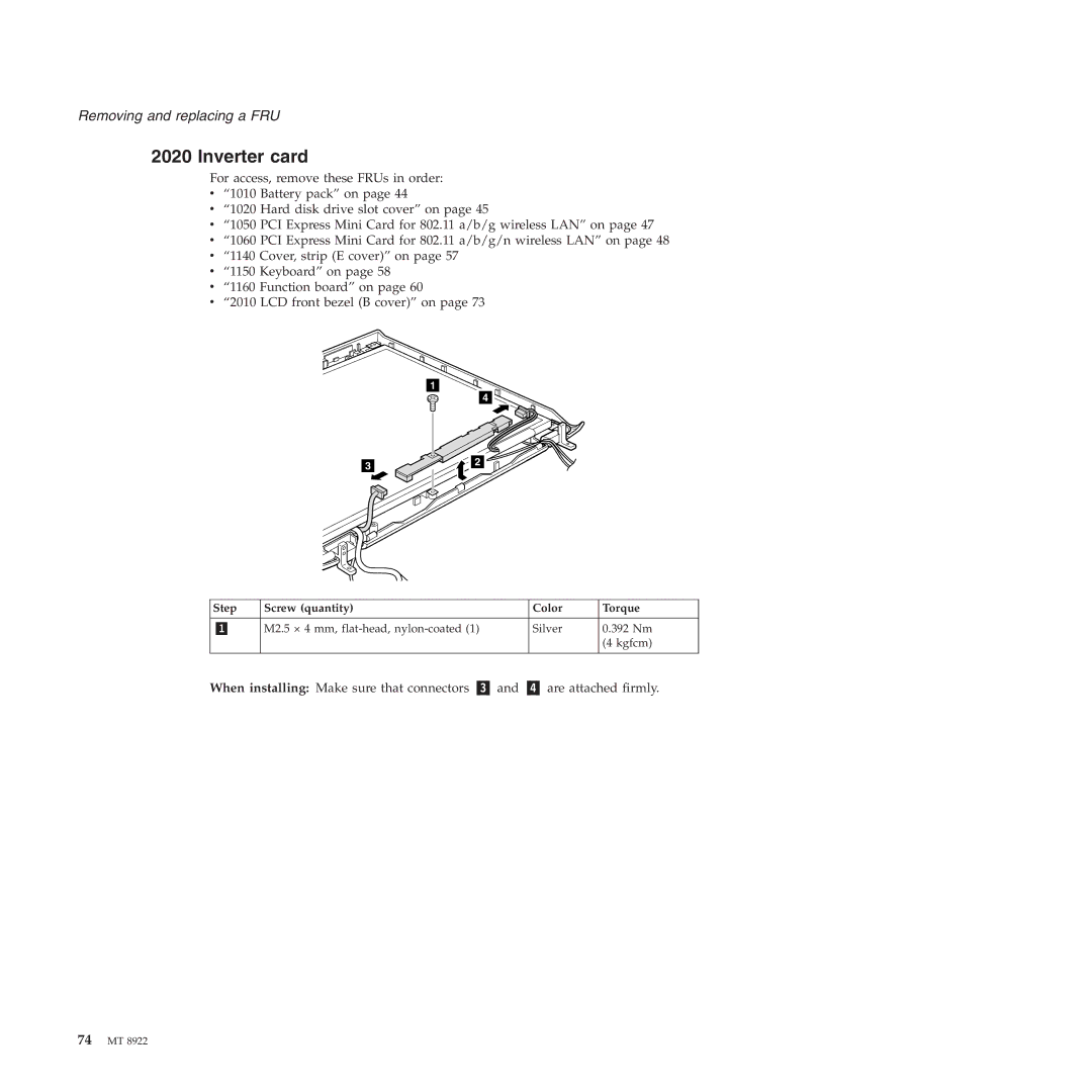 Lenovo 3000 C200 manual Inverter card 