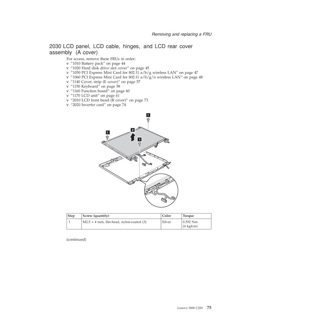 Lenovo 3000 C200 manual Removing and replacing a FRU 