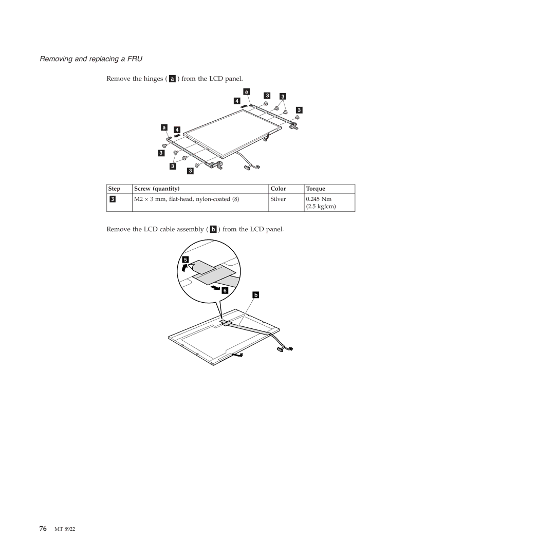 Lenovo 3000 C200 manual Remove the hinges from the LCD panel 