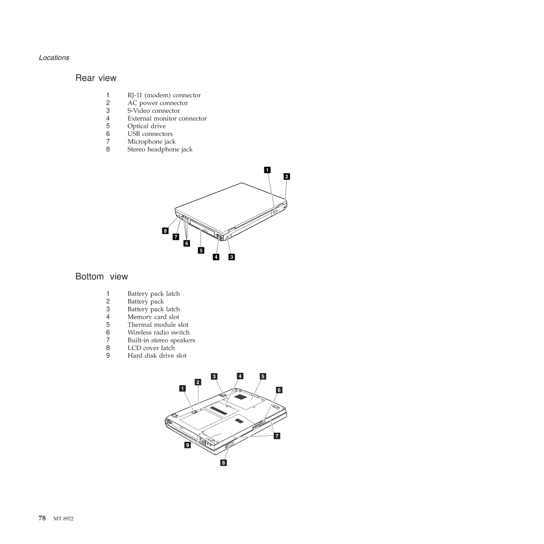 Lenovo 3000 C200 manual Rear view, Bottom view 