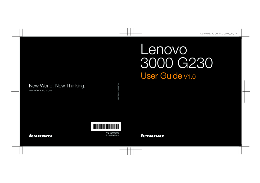 Lenovo manual Lenovo 3000 G230, User Guide, New World. New Thinking, Lenovo G230 UG V1.0 coveren1-4, Lenovo China 