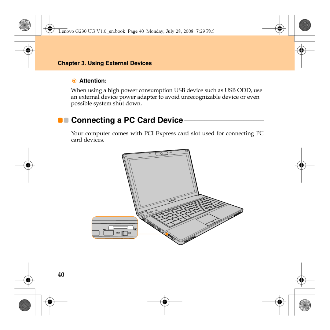Lenovo 3000 G230 manual Connecting a PC Card Device, Using External Devices 