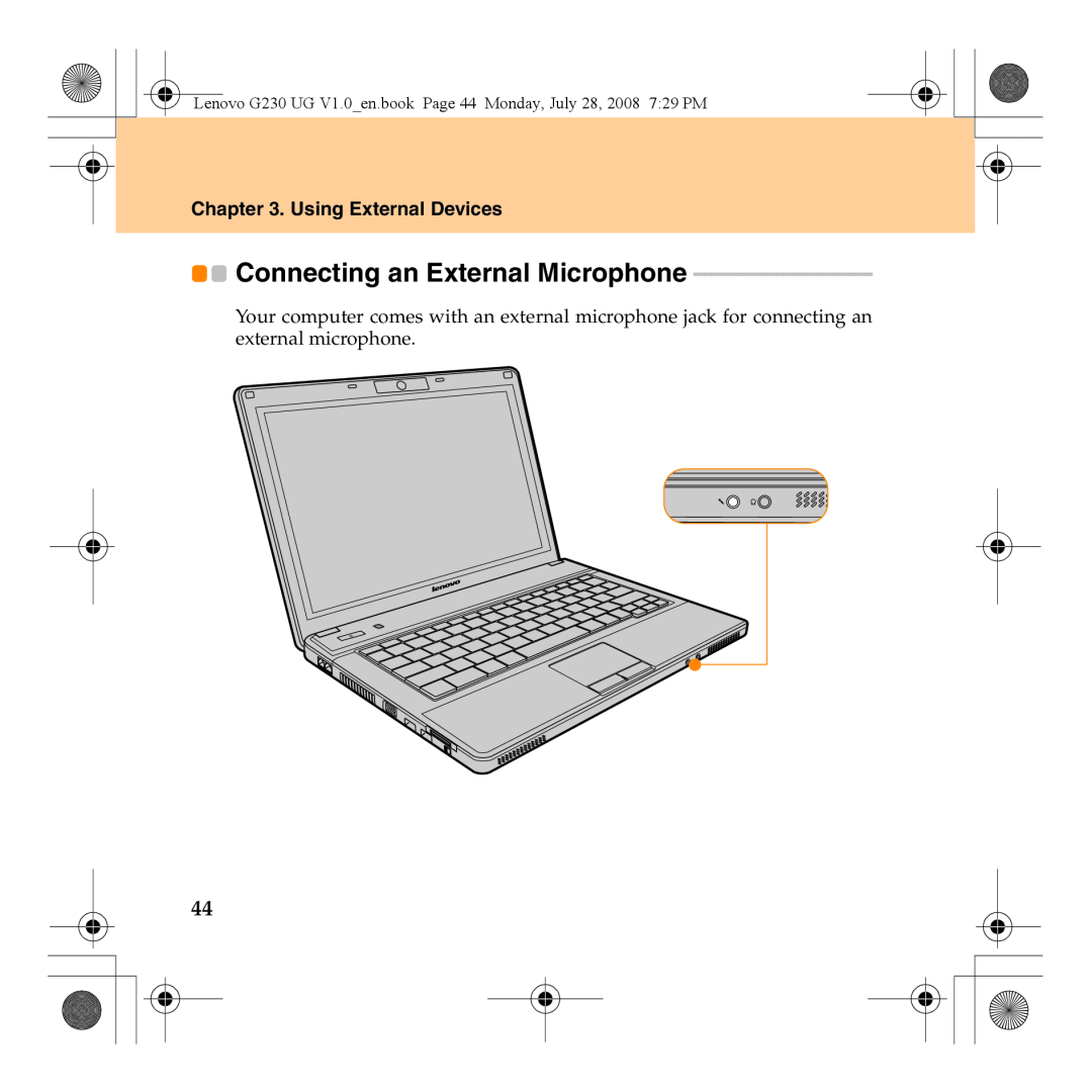 Lenovo 3000 G230 manual Connecting an External Microphone, Using External Devices 