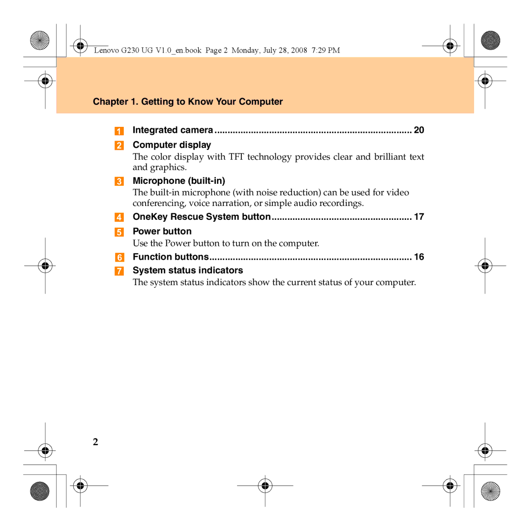 Lenovo 3000 G230 manual Getting to Know Your Computer, Computer display, Microphone built-in, Power button 