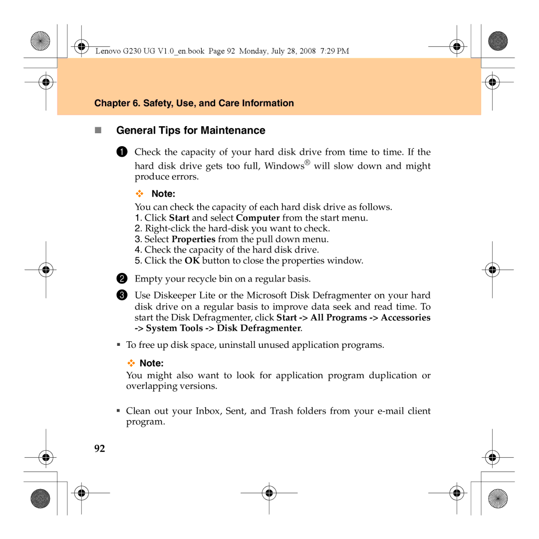 Lenovo 3000 G230 manual „ General Tips for Maintenance 