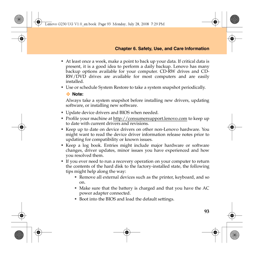 Lenovo 3000 G230 manual Safety, Use, and Care Information 