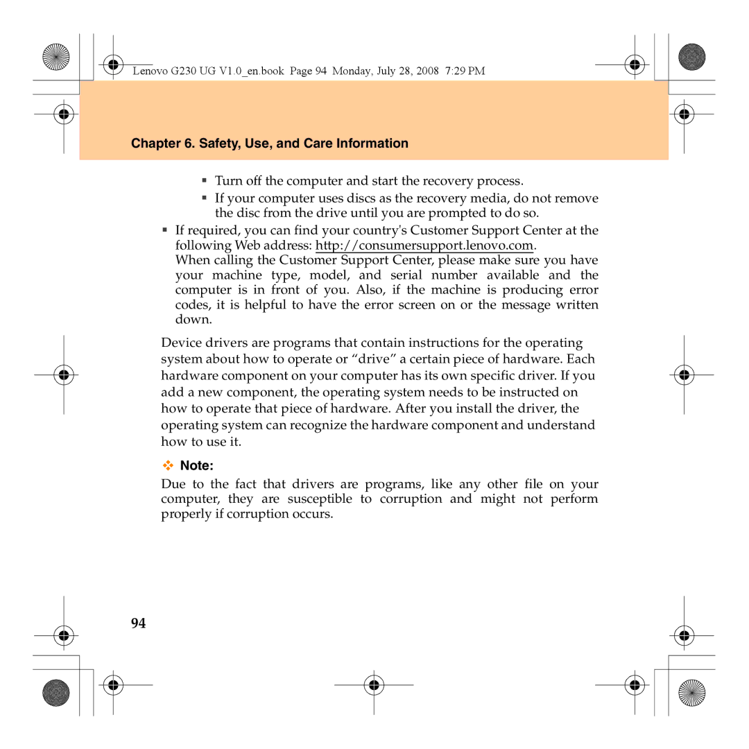 Lenovo 3000 G230 manual Safety, Use, and Care Information 