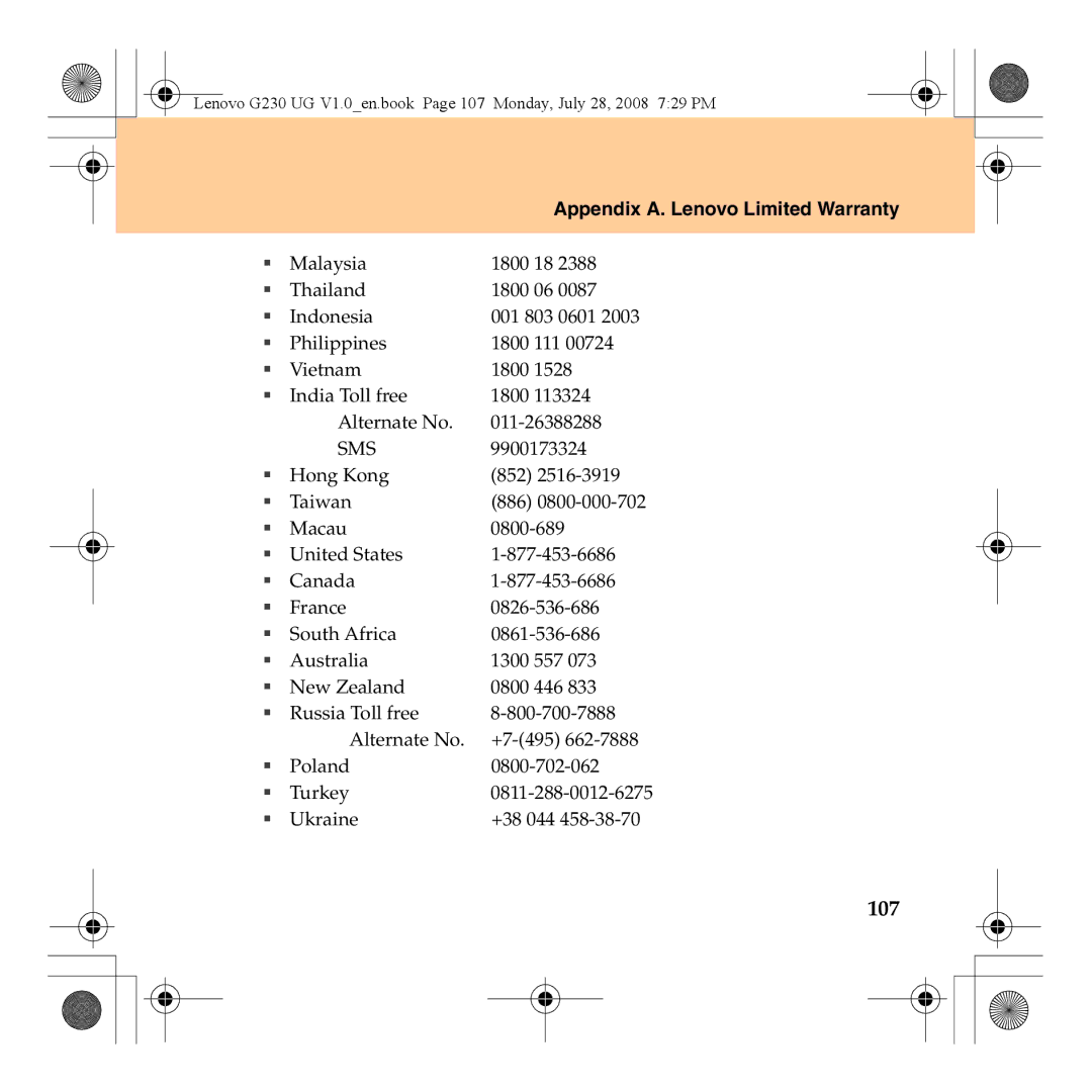 Lenovo 3000 G230 manual 107, Sms 