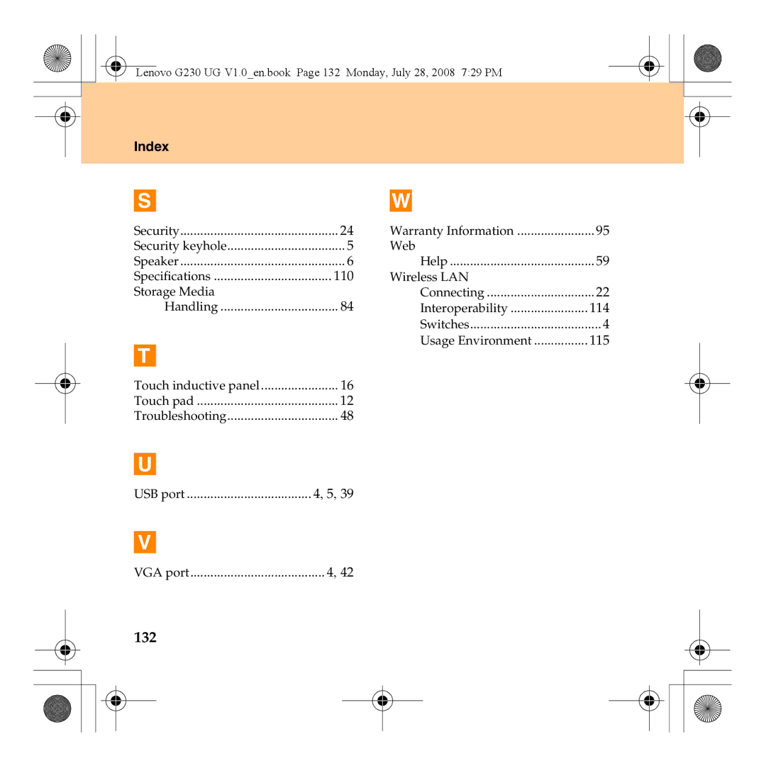 Lenovo 3000 G230 manual 132, Index 