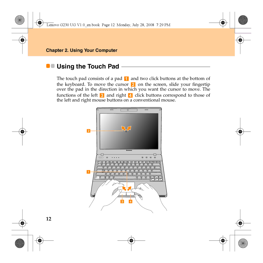 Lenovo 3000 G230 manual Using the Touch Pad 