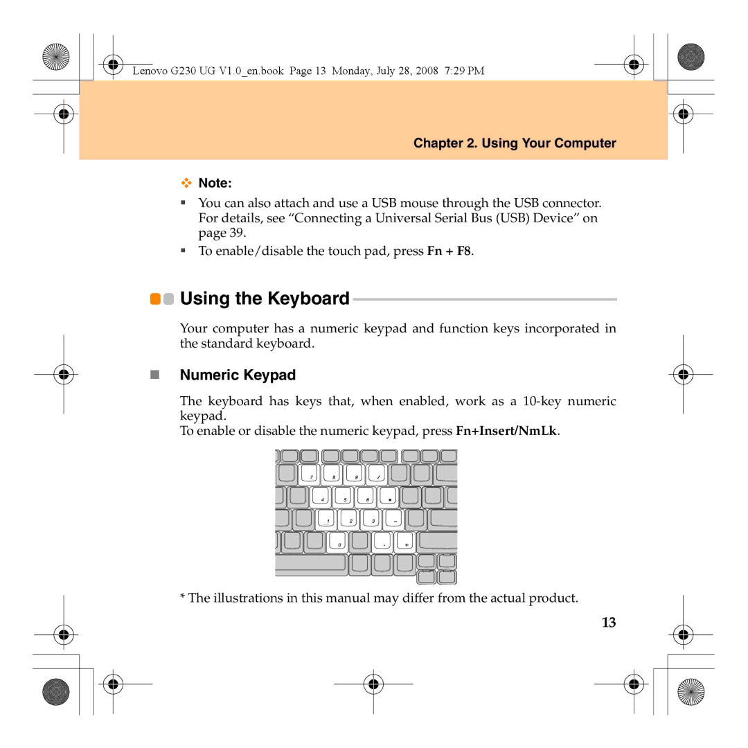 Lenovo 3000 G230 manual Using the Keyboard, „ Numeric Keypad 