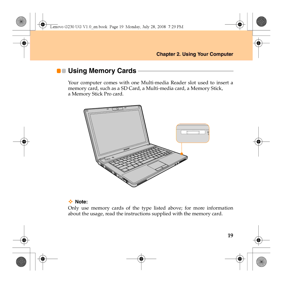 Lenovo 3000 G230 manual Using Memory Cards 