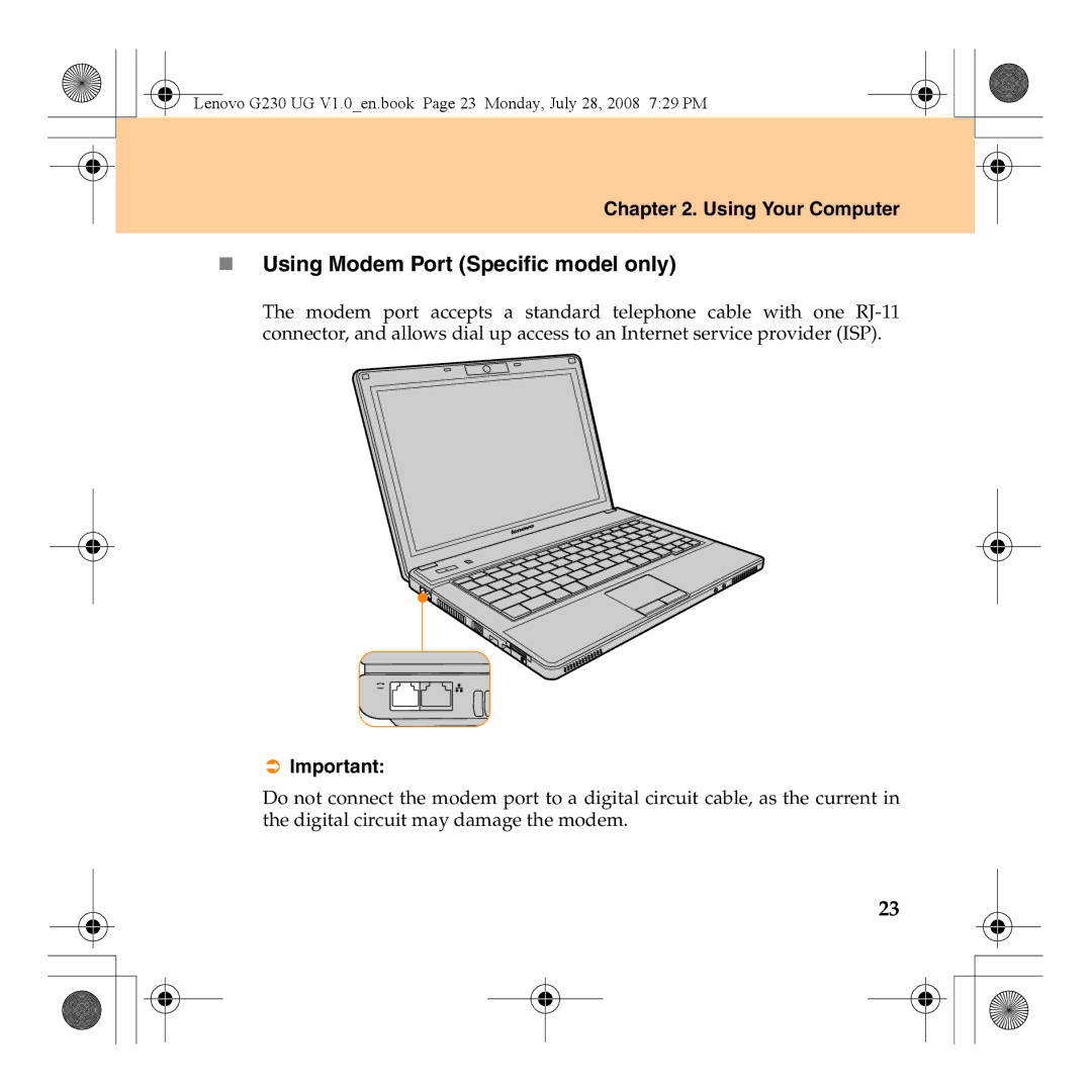 Lenovo 3000 G230 manual „ Using Modem Port Specific model only 