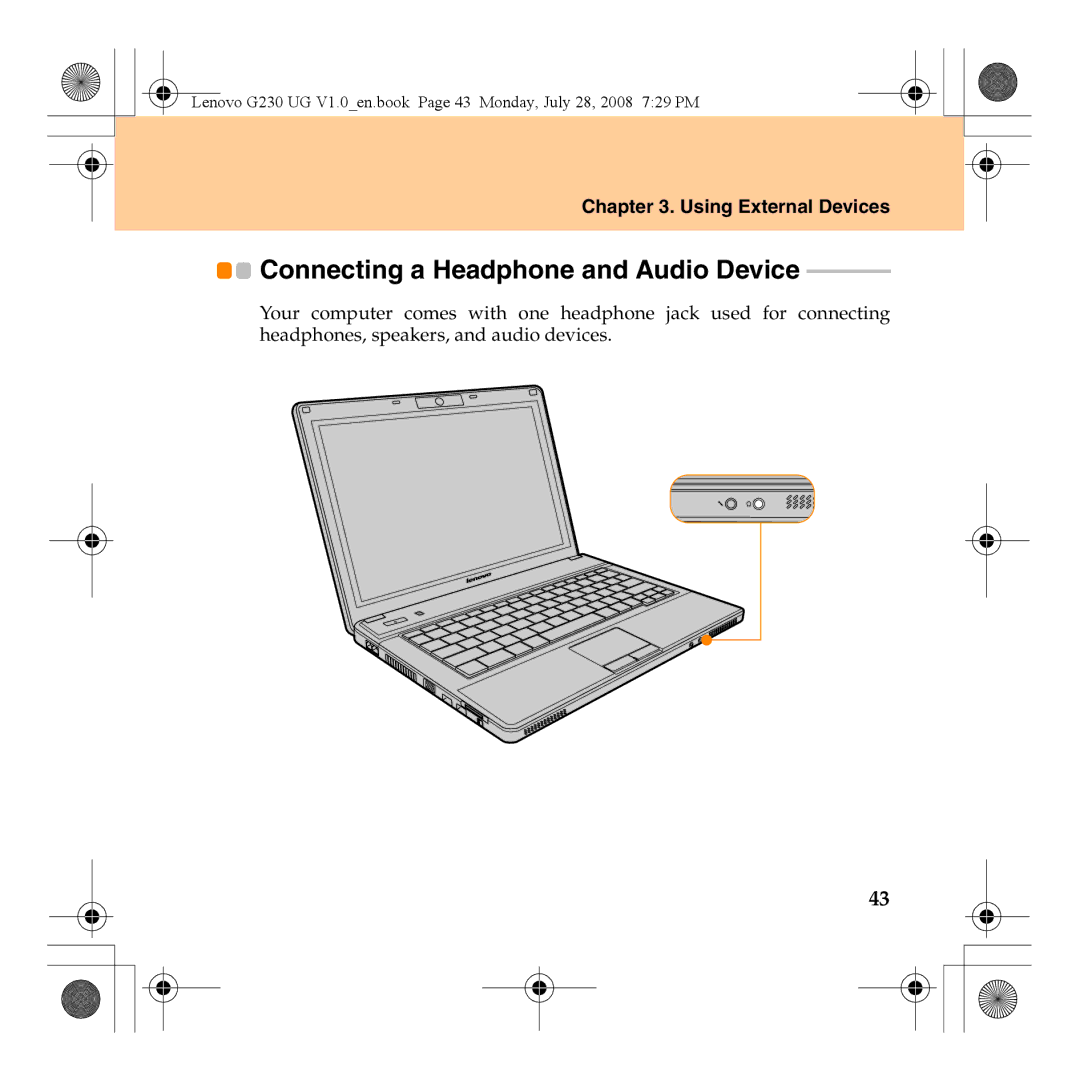 Lenovo 3000 G230 manual Connecting a Headphone and Audio Device 