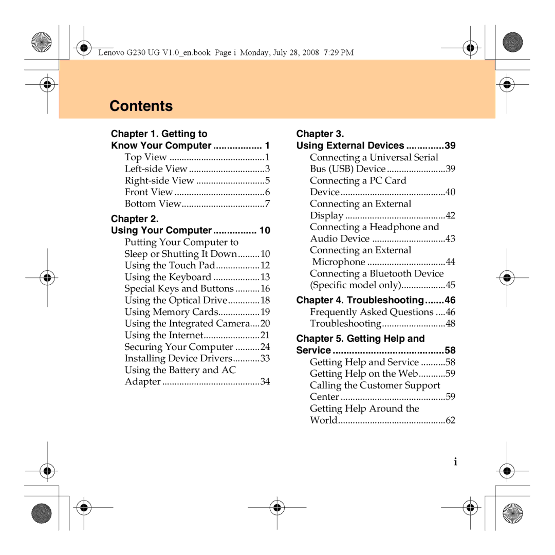 Lenovo 3000 G230 manual Contents 