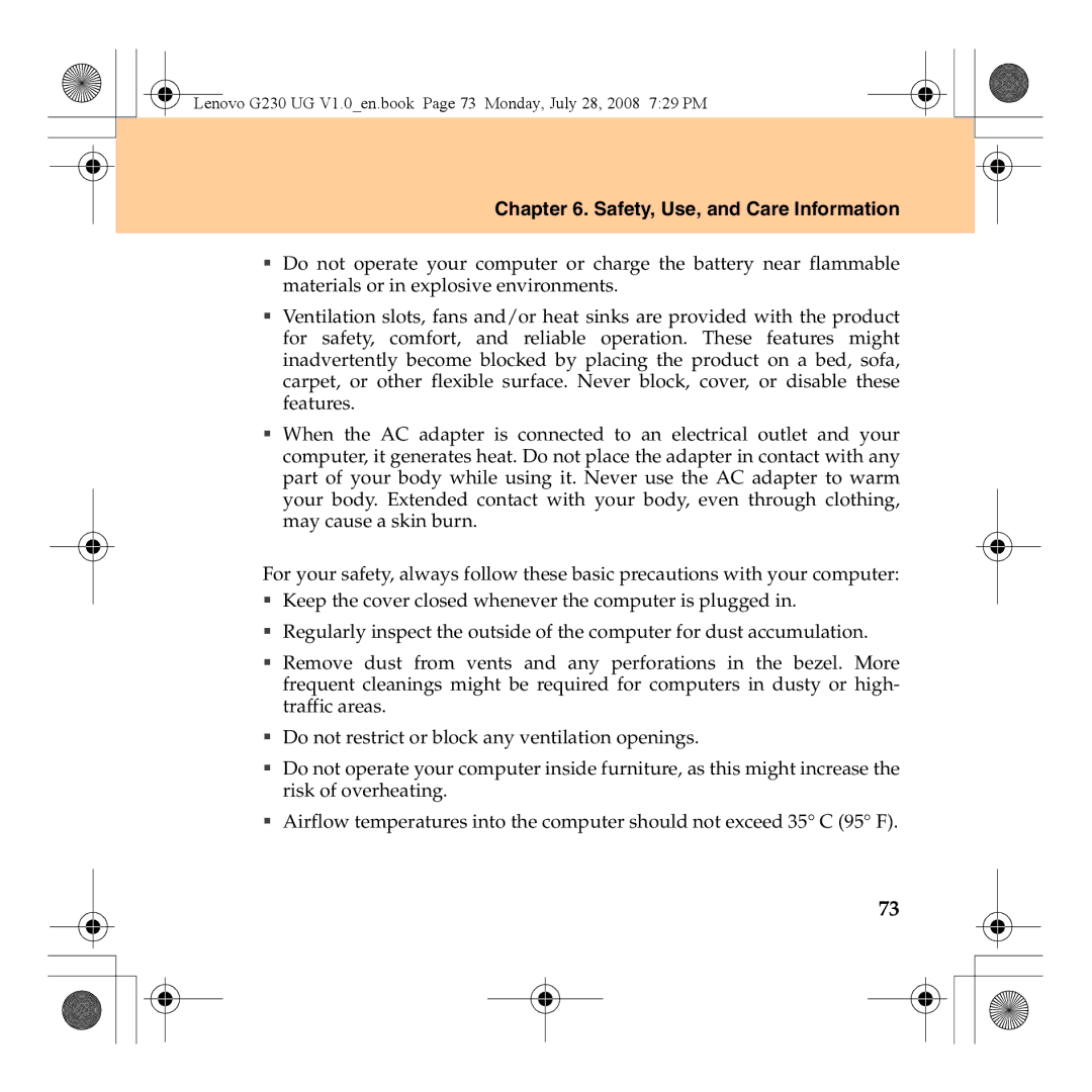 Lenovo 3000 G230 manual Safety, Use, and Care Information 