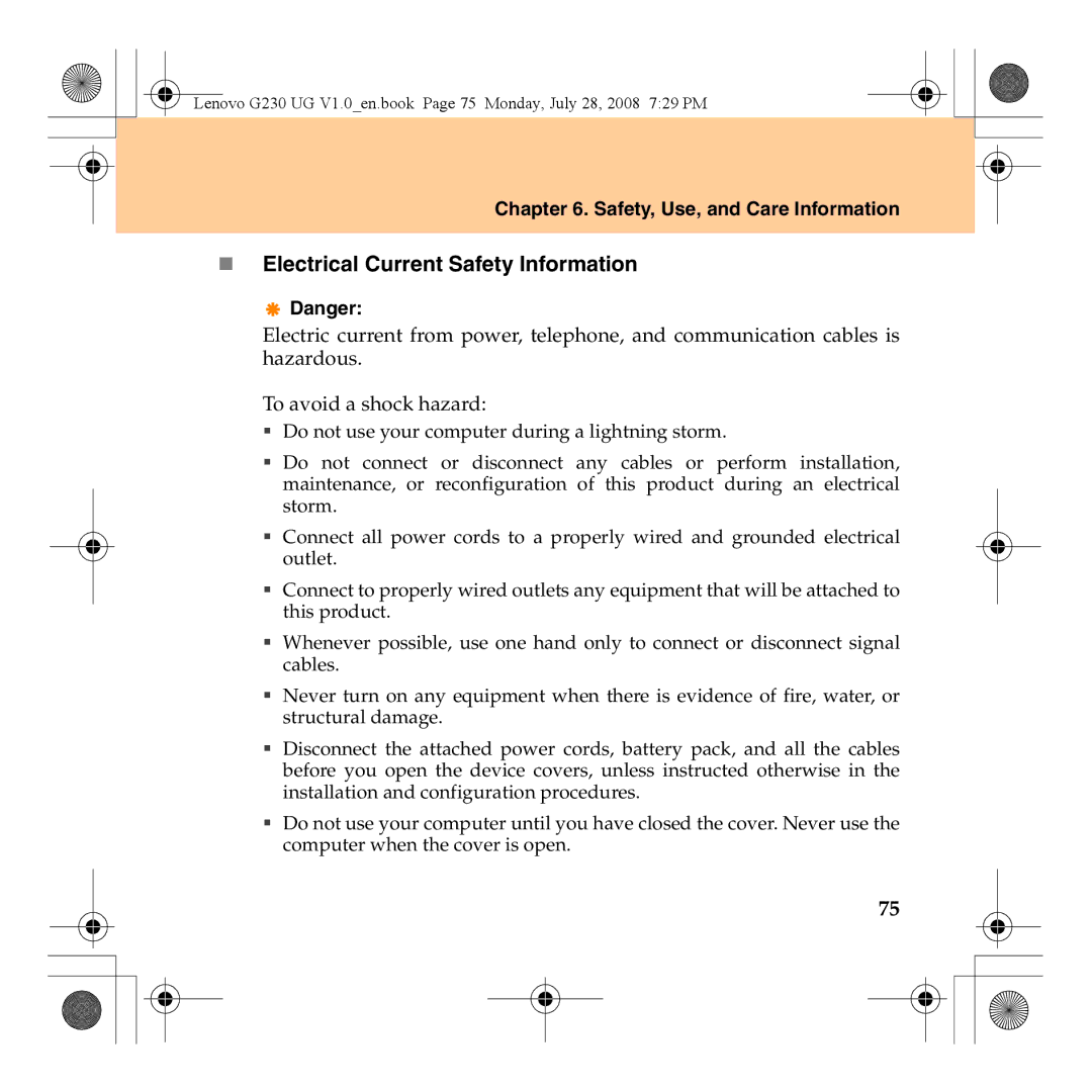 Lenovo 3000 G230 manual „ Electrical Current Safety Information 