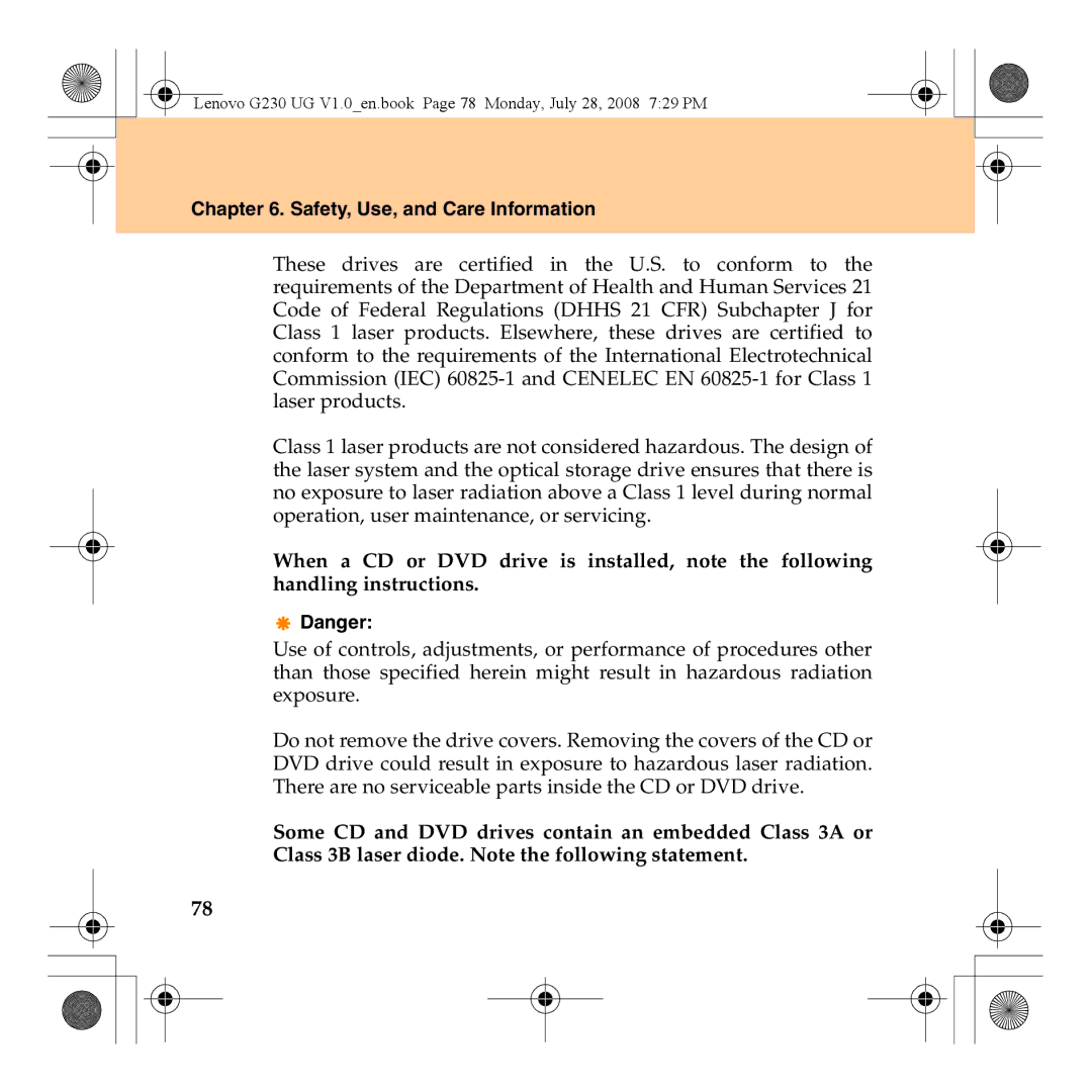 Lenovo 3000 G230 manual Safety, Use, and Care Information 