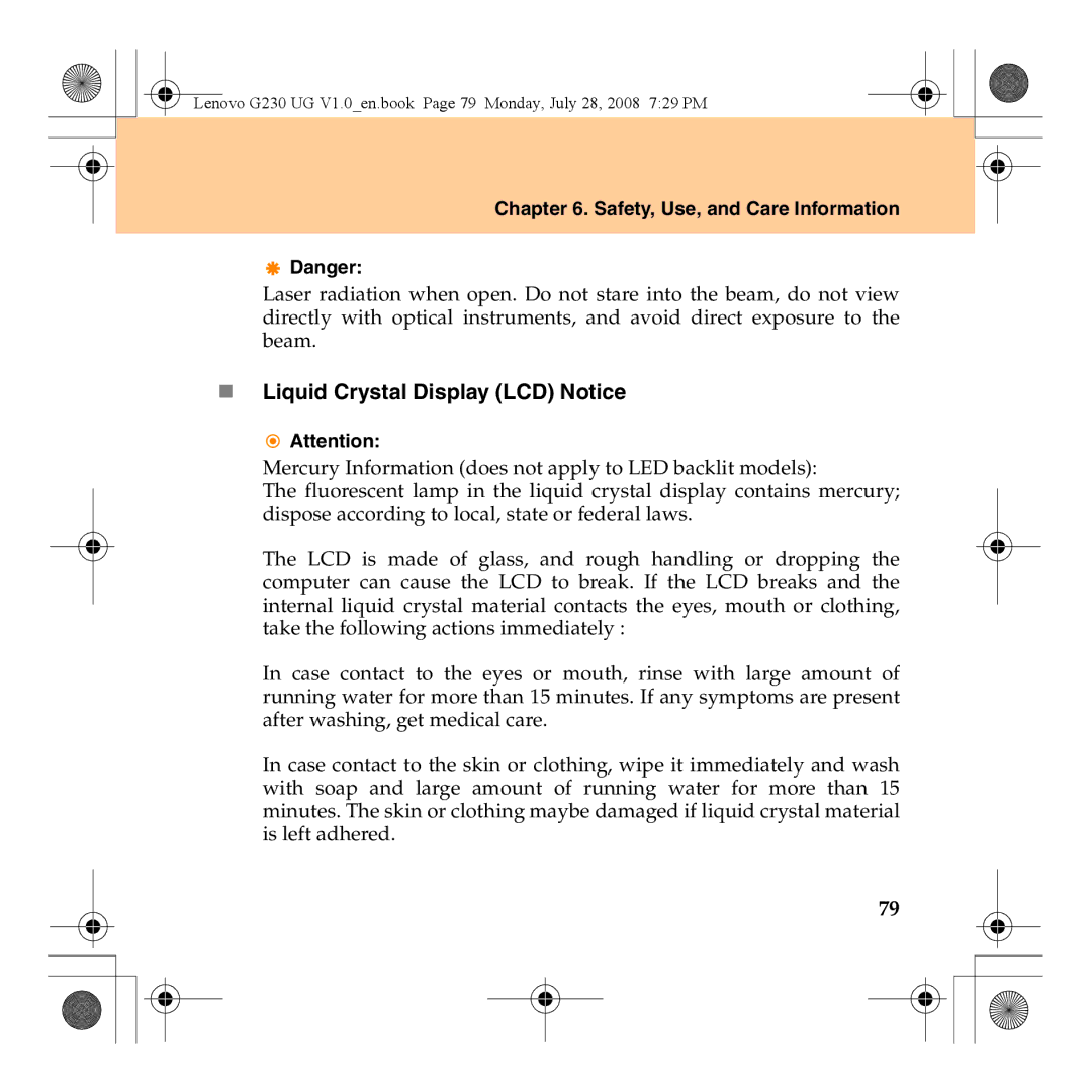 Lenovo 3000 G230 manual „ Liquid Crystal Display LCD Notice 