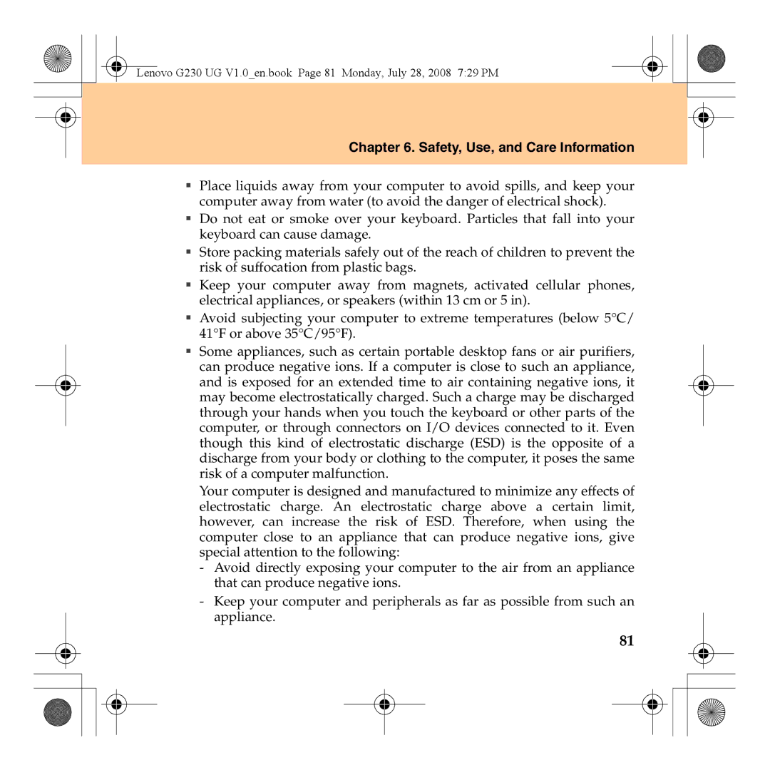 Lenovo 3000 G230 manual Safety, Use, and Care Information 