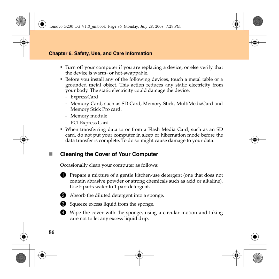 Lenovo 3000 G230 manual „ Cleaning the Cover of Your Computer 