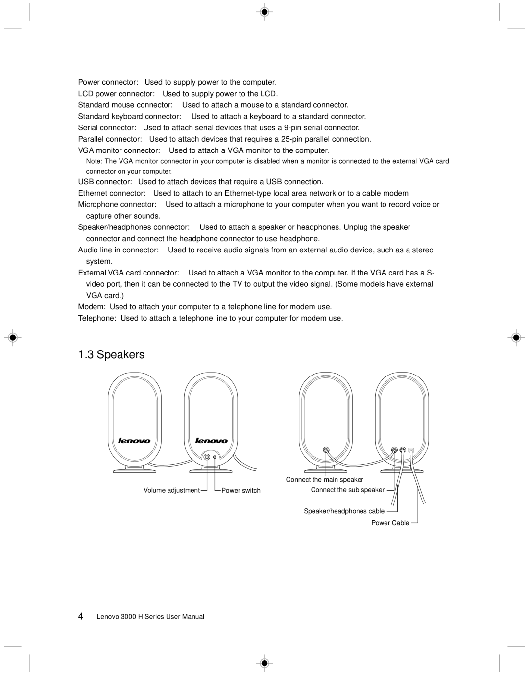 Lenovo 3000 H Series user manual Speakers 