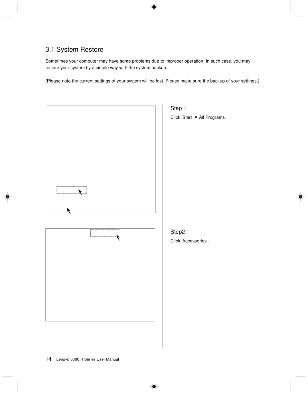 Lenovo 3000 H Series user manual System Restore 