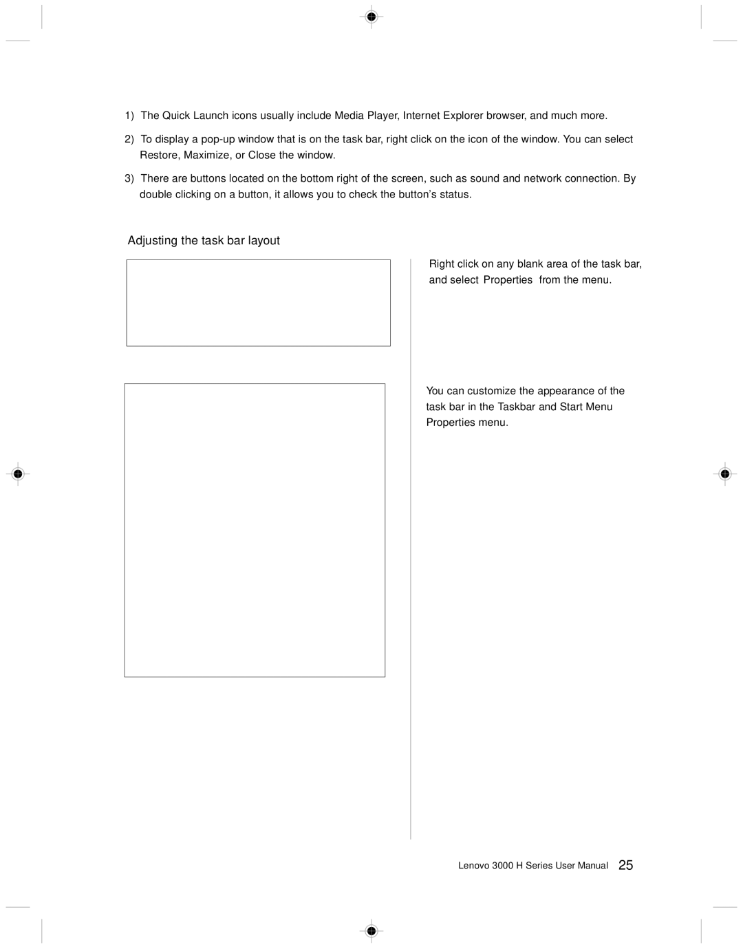 Lenovo 3000 H Series user manual Adjusting the task bar layout 