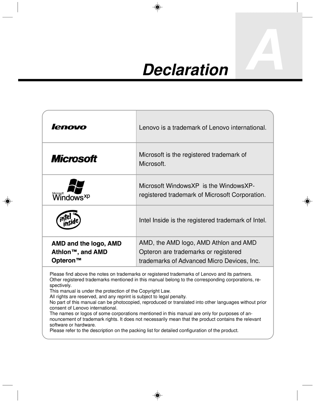 Lenovo 3000 H Series user manual Declaration 