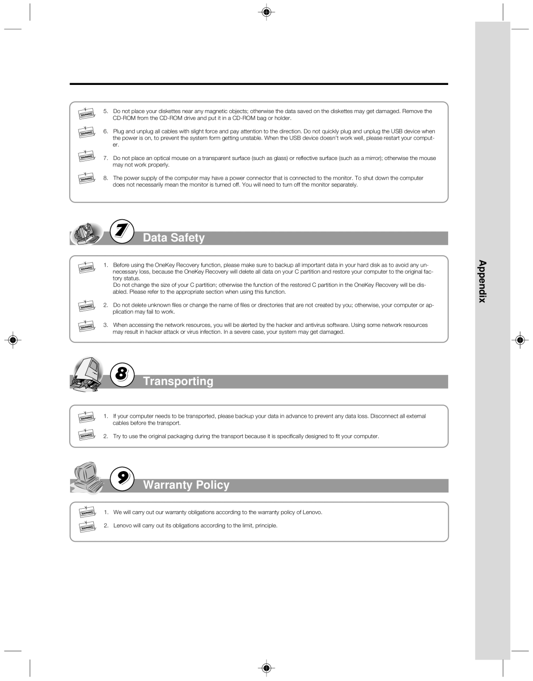 Lenovo 3000 H Series user manual Data Safety 