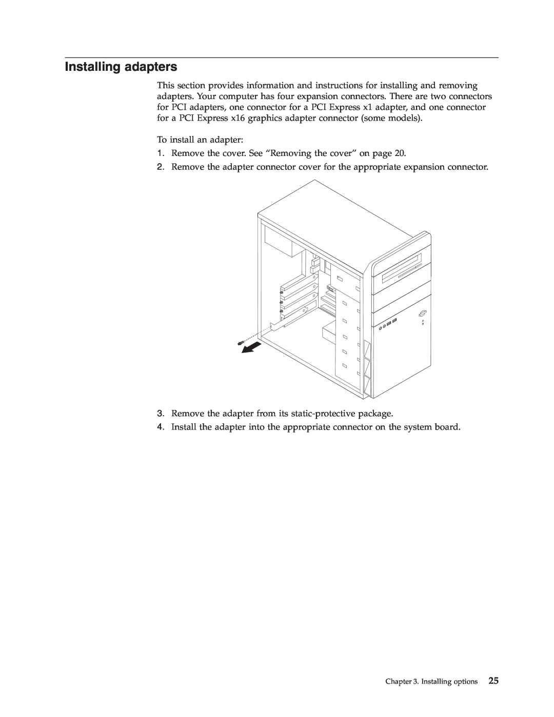 Lenovo 3000 J Series manual Installing adapters 