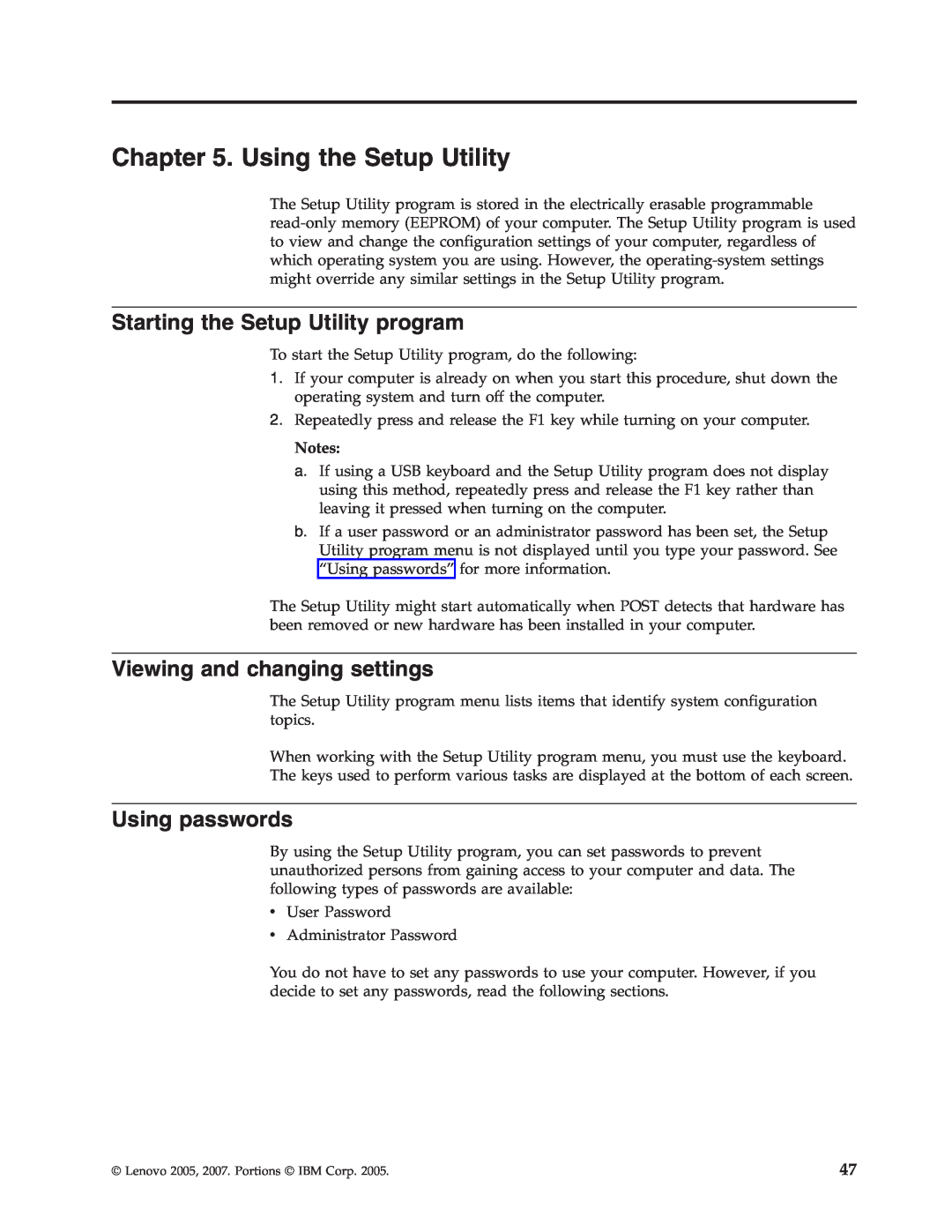 Lenovo 3000 J Series manual Using the Setup Utility, Starting the Setup Utility program, Viewing and changing settings 