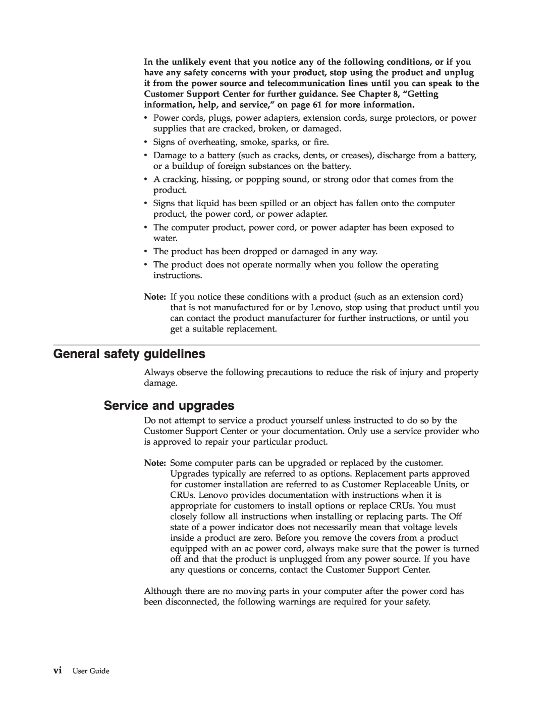 Lenovo 3000 J Series manual General safety guidelines, Service and upgrades 