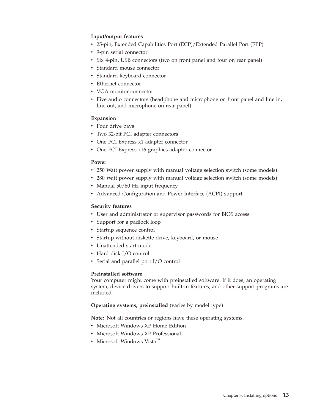 Lenovo 3000 J Series manual Input/output features 